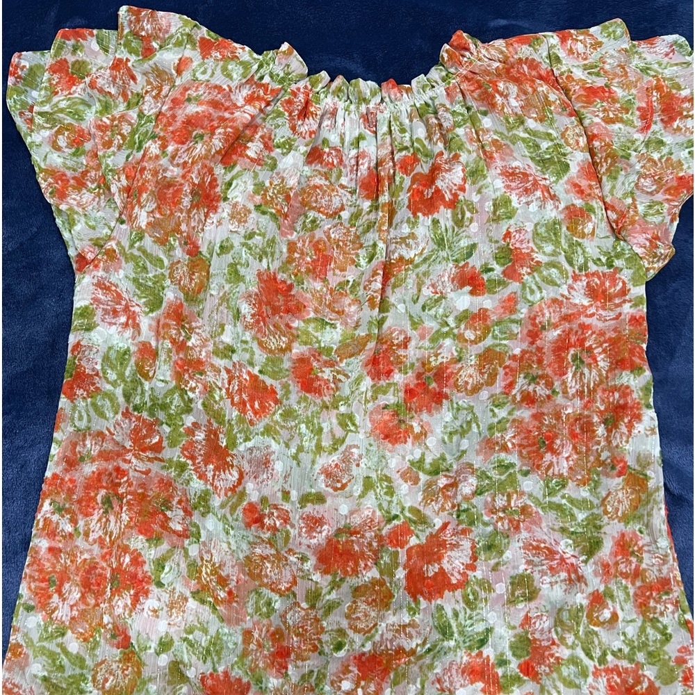Misa Los Angeles Ruffled Floral Blouse - Orange and Green